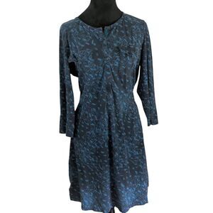 Patagonia Bandha Long Sleeve Tunic Dress Navy Teal Abstract Organic Cotton L